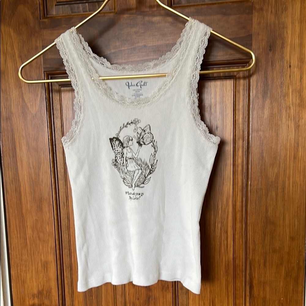 JOHN GALT BRANDY MELVILLE 90s Y2K Lace Trim Fairy Tank Top White - Picture 2 of 7